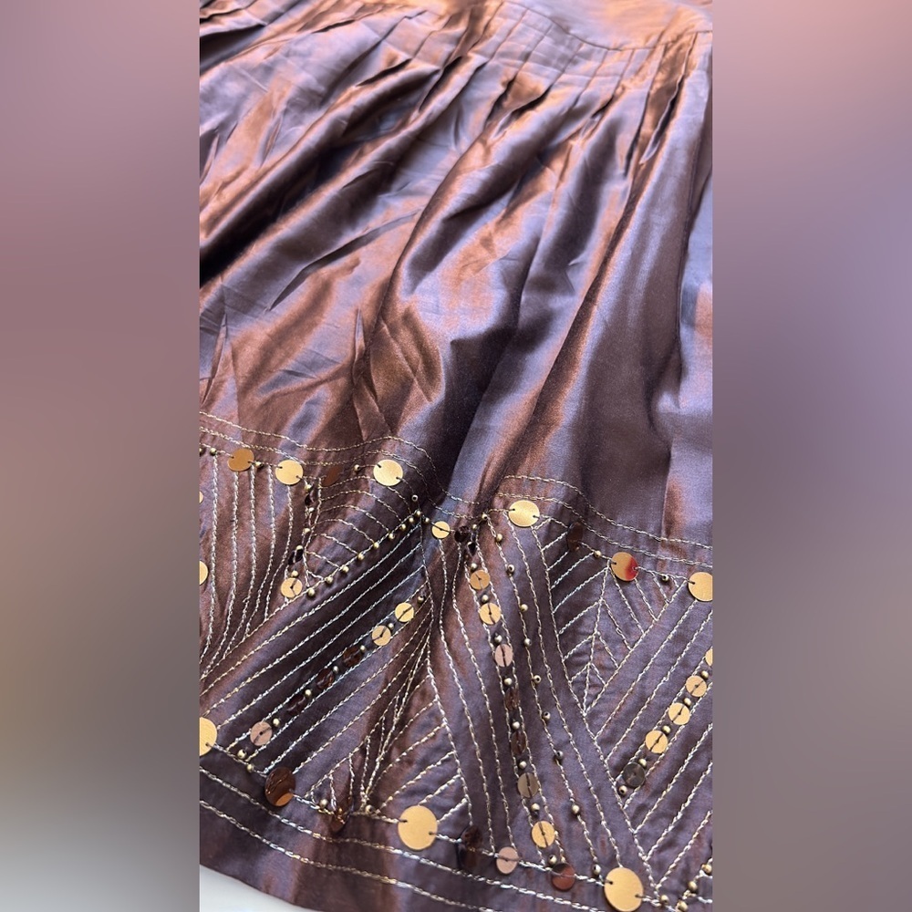 Y2K Alfani Brown Gold Embellished Bubble Skirt Size 2P - Picture 6 of 10